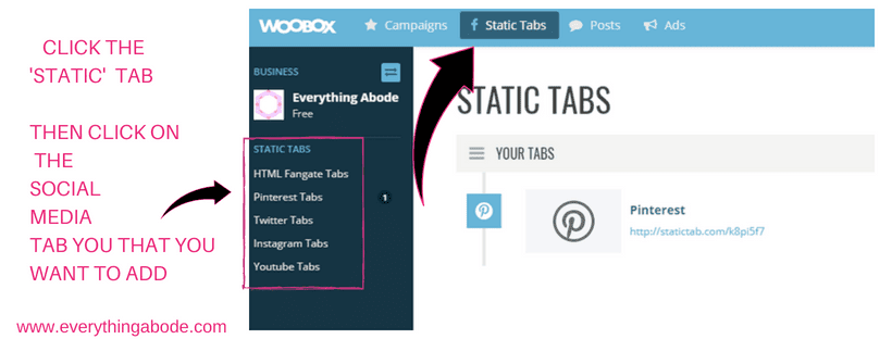How to Create Social Media Tabs on your FB page for FREE. Step 4 woobox.com Everythingabode.com 