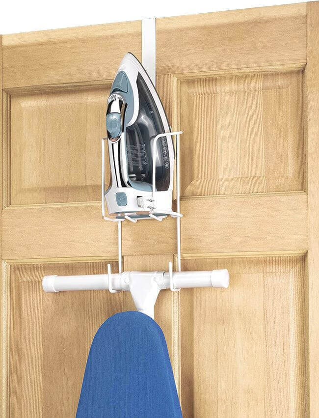 hang ironing board behind the door to save space in the laundry room