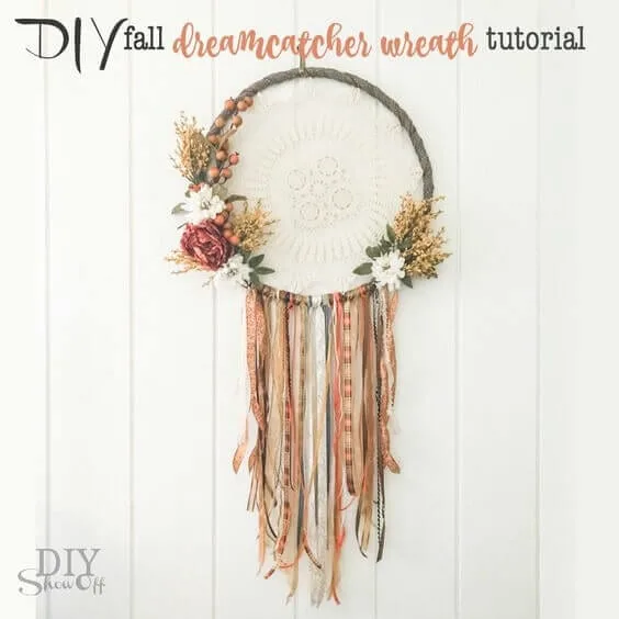 15 Stylish and Cheap DIY Fall Wreaths! DIY fall dream catcher wreath door decor tutorial by DIY Show Off