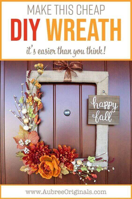 15 Stylish and Cheap DIY Fall Wreaths!! Make a Fall Wreath from a Thrifted Picture Frame  Aubree Originals