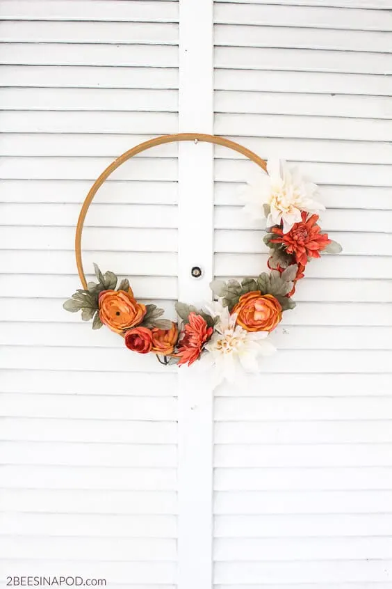 15 Stylish and Cheap DIY Fall Wreaths! - Fall Embroidery Hoop Wreath by 2beesinapod 