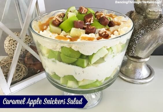 Caramel Apple Snickers Salad via @everythingabode