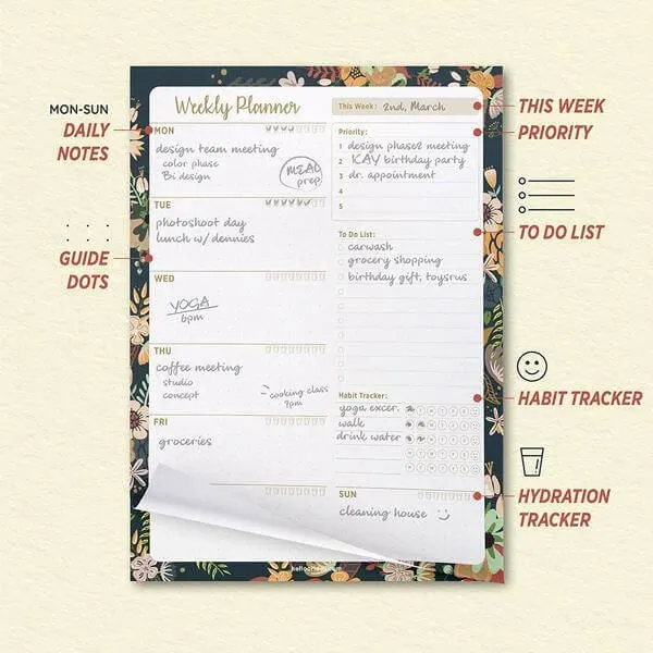 Oriday Weekly Planners Premium Task Organizer Pad - 60 Sheets