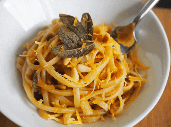 Pumpkin Pasta with Crispy Fried Sage and Pine Nuts via @everythingabode