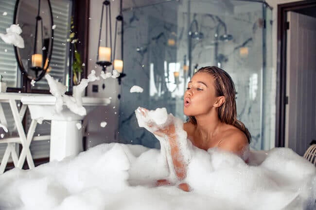  Self care ideas for home -Take a hot bubble bath— Don't forget to complete it with candles and calming music.