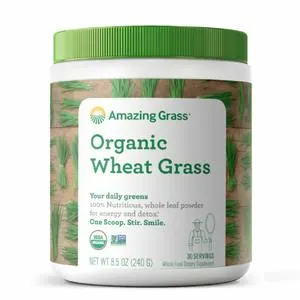 Amazing Grass Wheat Grass Powder 100% Whole-Leaf Wheat Grass Powder for Energy, Detox & Immunity Support, 30 Servings