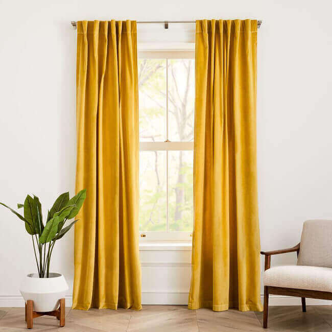 cotton-velvet-curtain-dark-horseradish-Do a Curtain Swap for a cozy warm home.