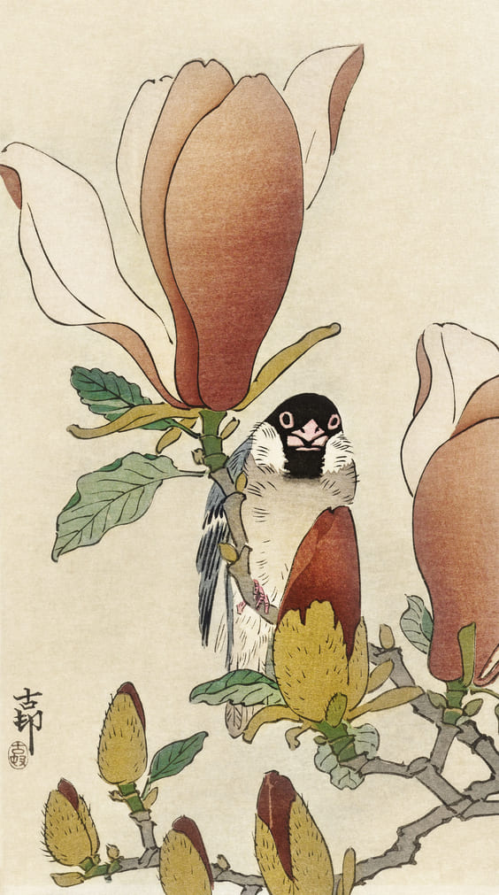 Gorgeous sketch art of flowers with a bird wallpaper
