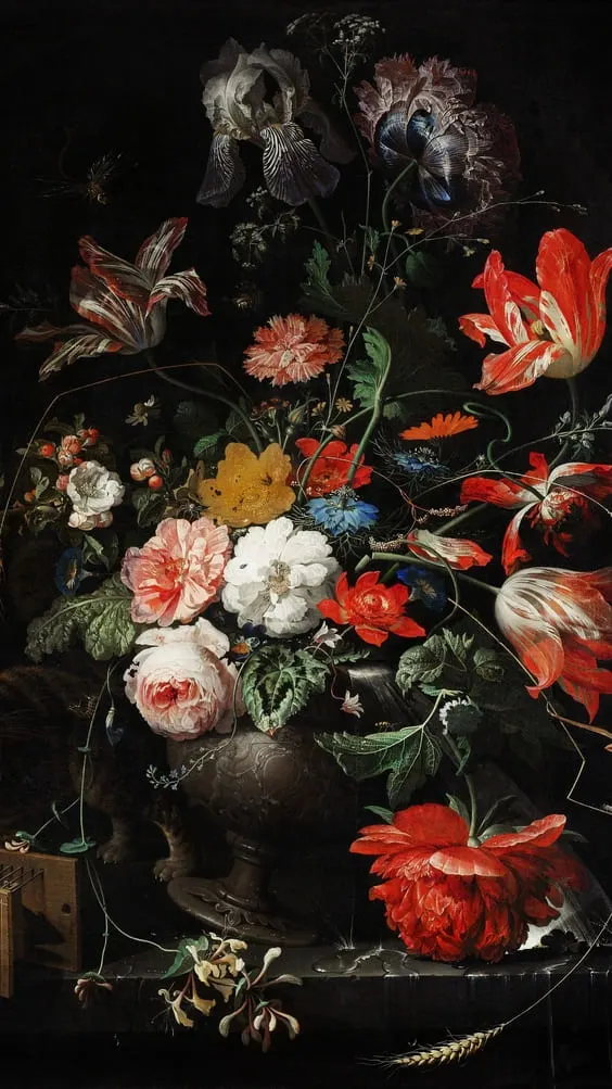 gorgeous hand-painted floral arrangement on black background wallpaper