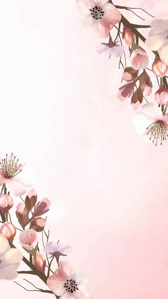 Pink and white tree blossoms on soft pink background wallpaper.