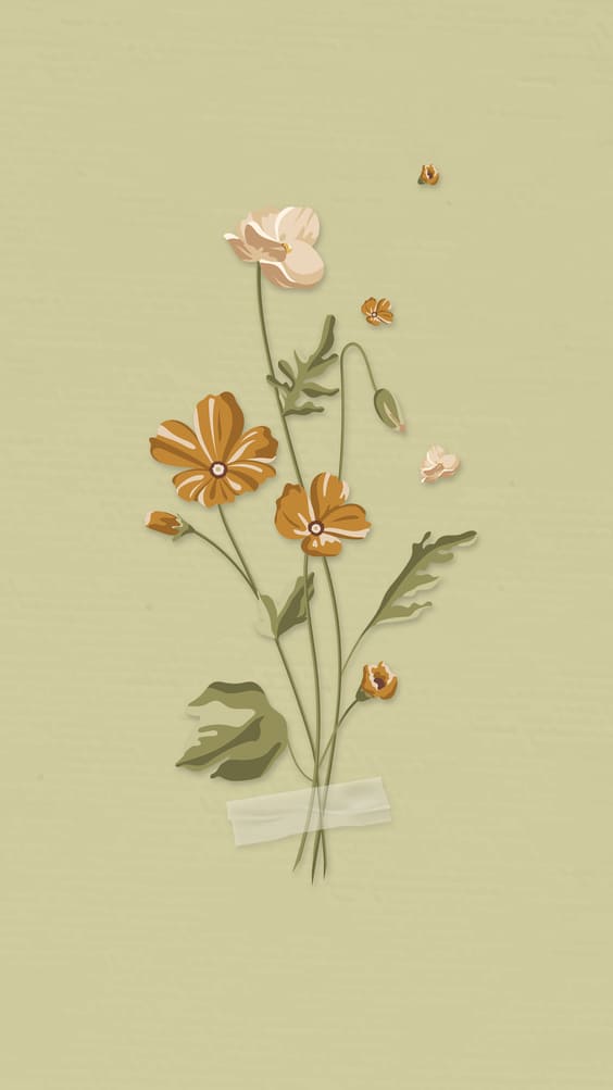 Artwork of floral arrangement on beige background wallpaper.