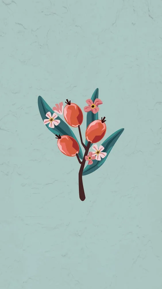 Gorgeous blue and peach flower aesthetic wallpaper.
