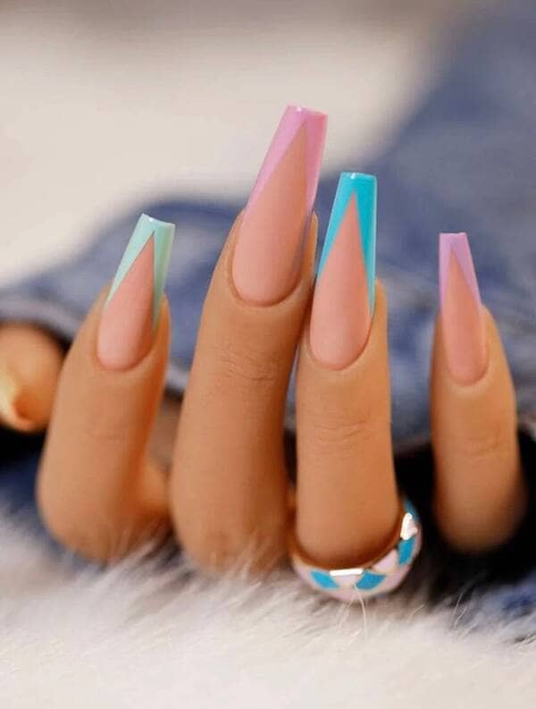 Rainbow V french tip nails