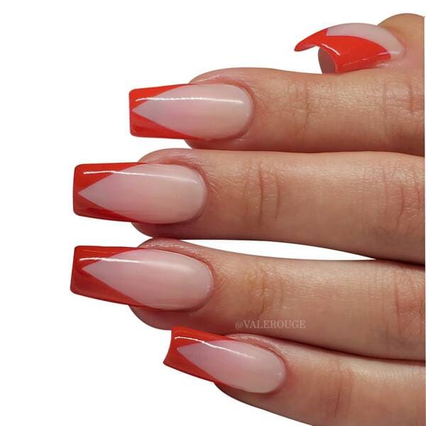 Modern Red colored v tip french tip nails