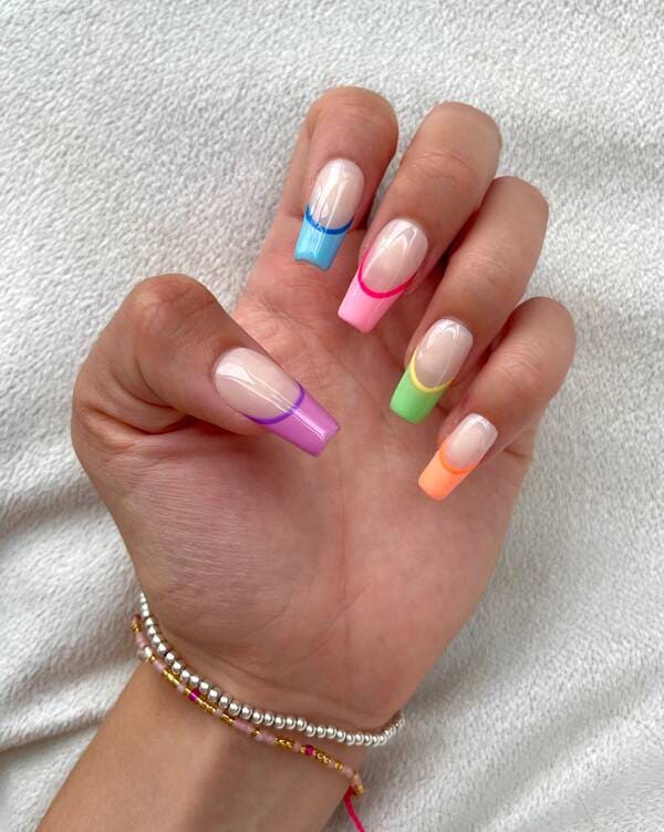 Multicoloured french rainbow nails