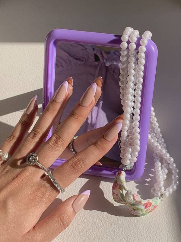 Minimal lilac french tip almond shape nails