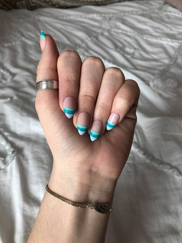 Abstract blue french tip nails ombre