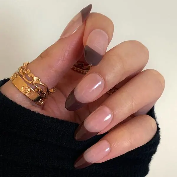 Brown colored french tip minimalist nails