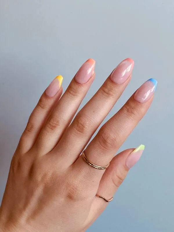 Pastel colored french tip nails