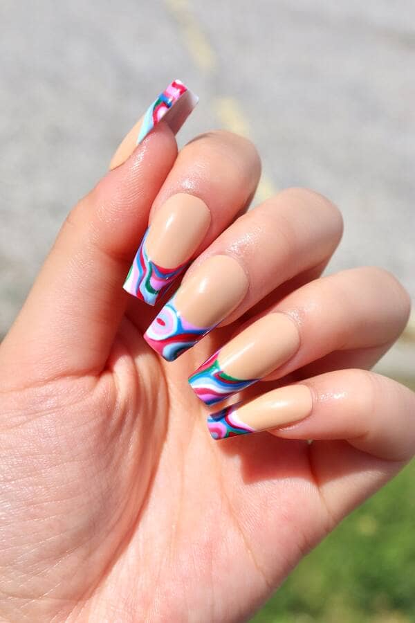 Groovy rainbow retro french tip nails