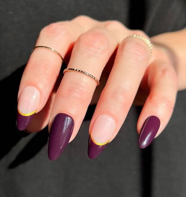 Burgundy and gold french nails