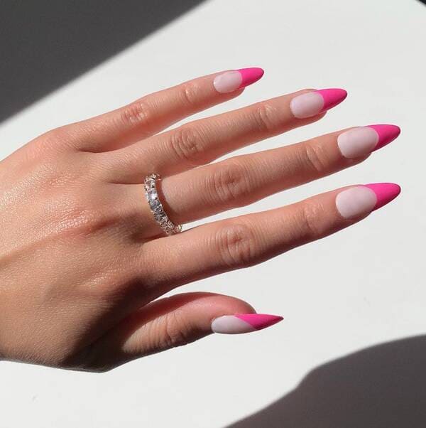Barbie pink colored french tip nails