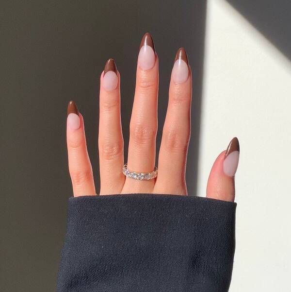 Chocolate brown french tip nails