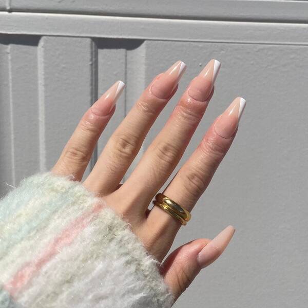 Beige and white-colored french manicure