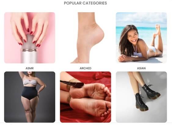 Feetfinders most popular feet categories, different category icons for pictures of feet on feet finder