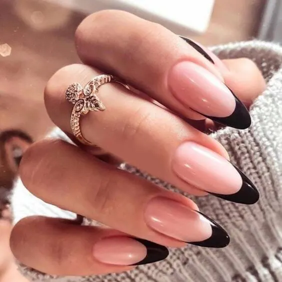 Black classic almond-shaped nails.