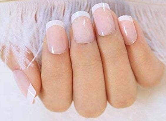 Sheer nude acrylic medium-length nails
