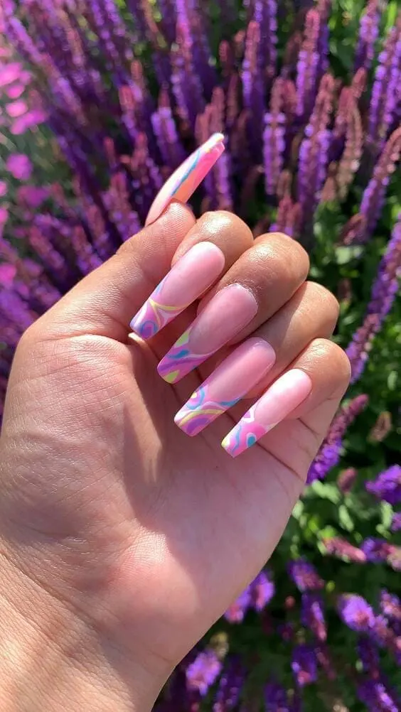 Funky french multi-colored tips nails