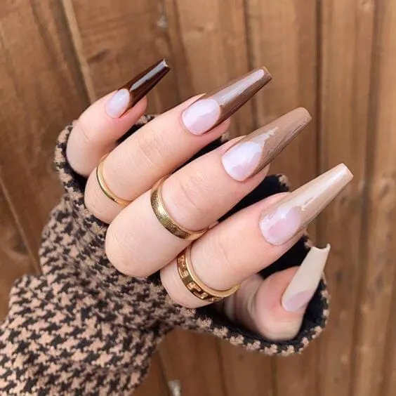 Brown gradient french tip nails