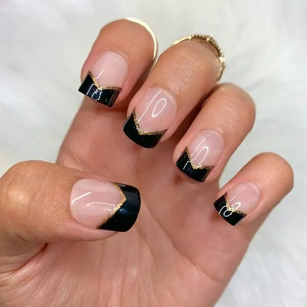 Black french tip short square nails