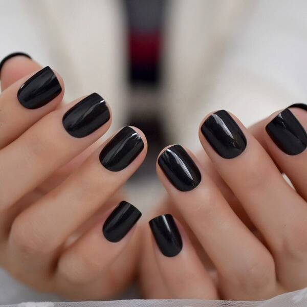 Black with shimmer short square nails