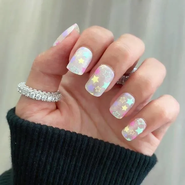 Confetti with stars short nails