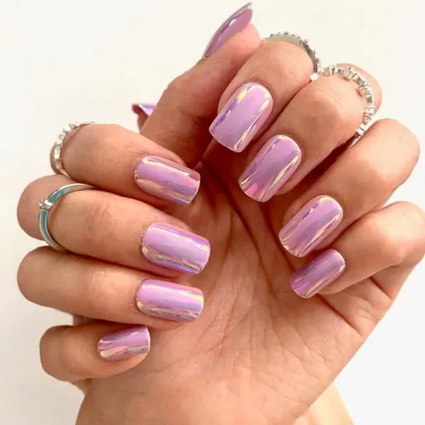 Purple and pink short square nails