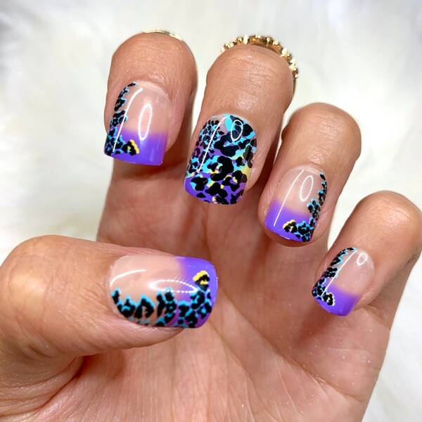 Blue cheetah french tip square nails
