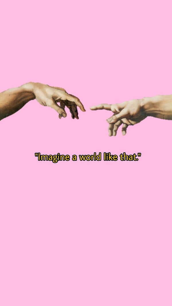 "imagine a world like that" godly quote wallpaper with pastel pink background