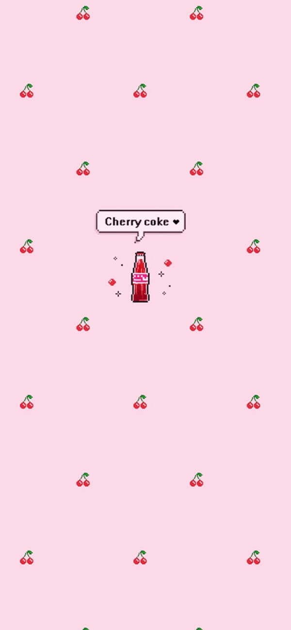 pixilated cherries with cherry coke pastel pink wallpaper