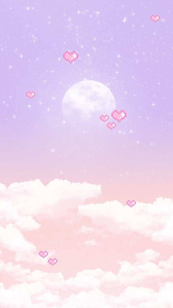 Pink pixilated hearts with a soft pink background