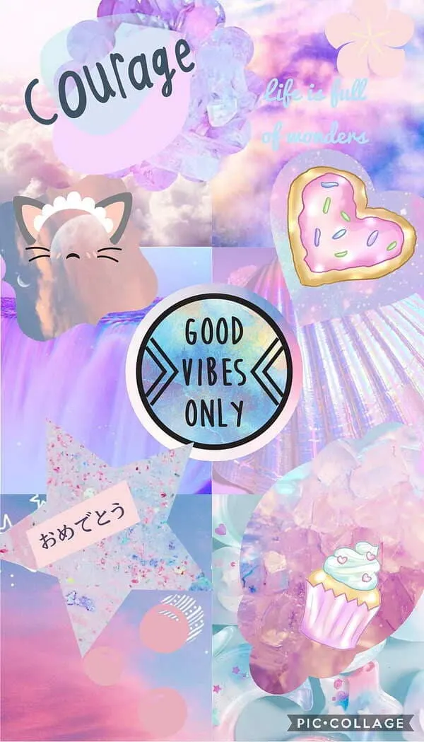 "good vibes only" pink and blue pastel background