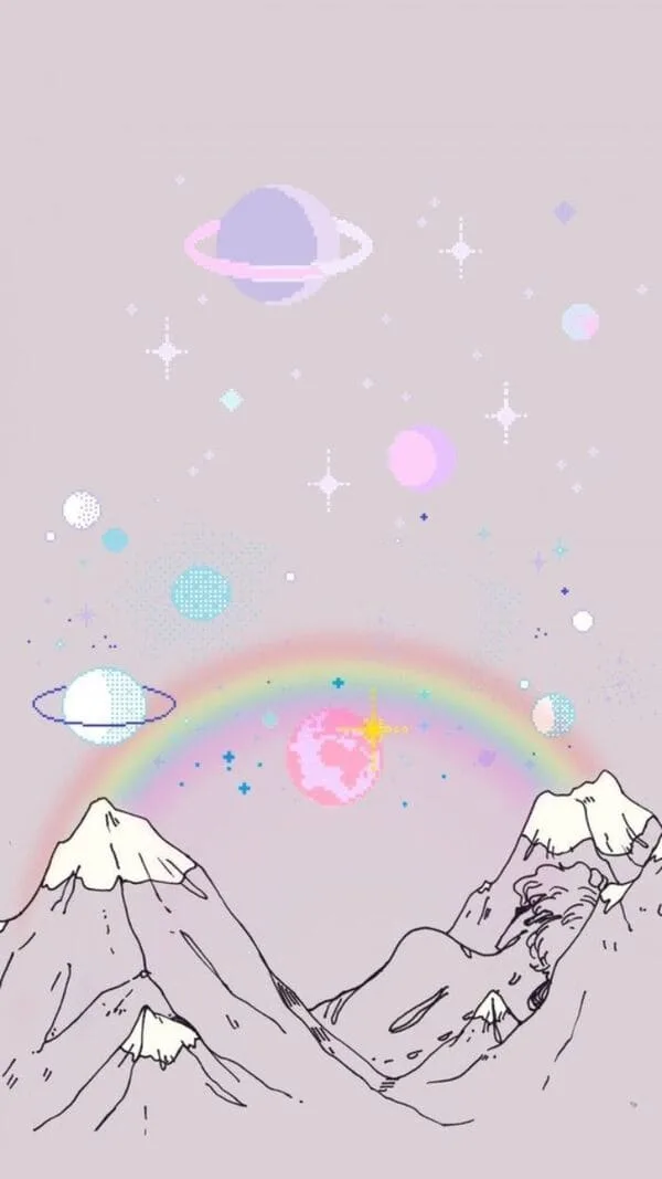 Galaxy and mountains with a pastel aesthetic