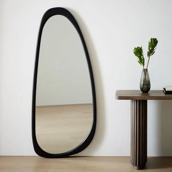 Mid-Century Asymmetrical Wood Framed Floor Mirror - 66".