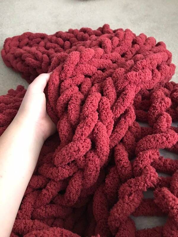 chunky fuzzy hand knit chenille throw blanket