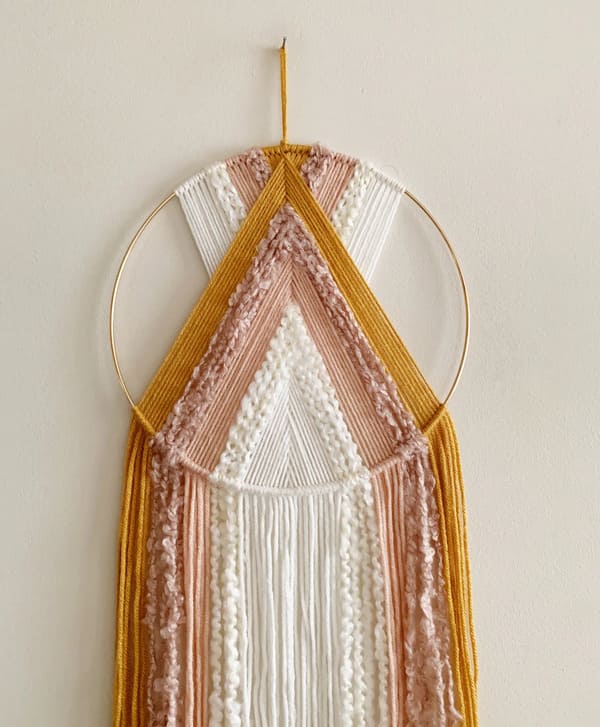 Mustard Pink and White Yarn Hoop Wall Hanging $26.00