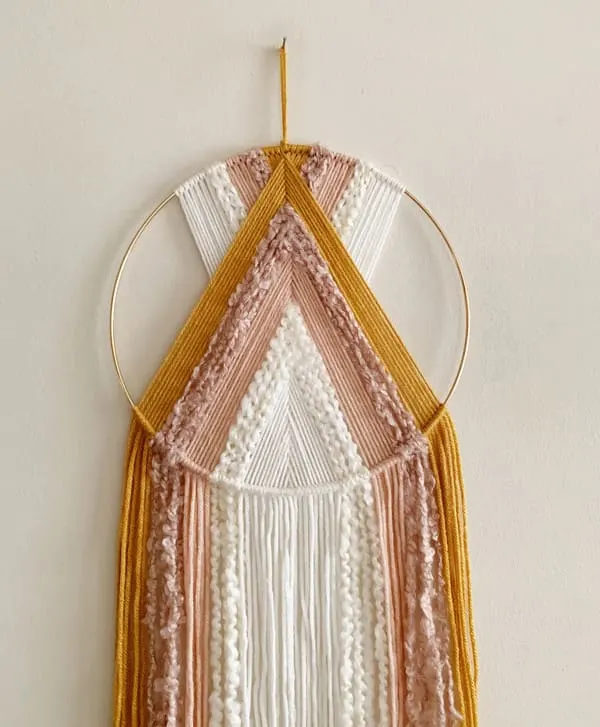 Mustard Pink and White Yarn Hoop Wall Hanging $26.00