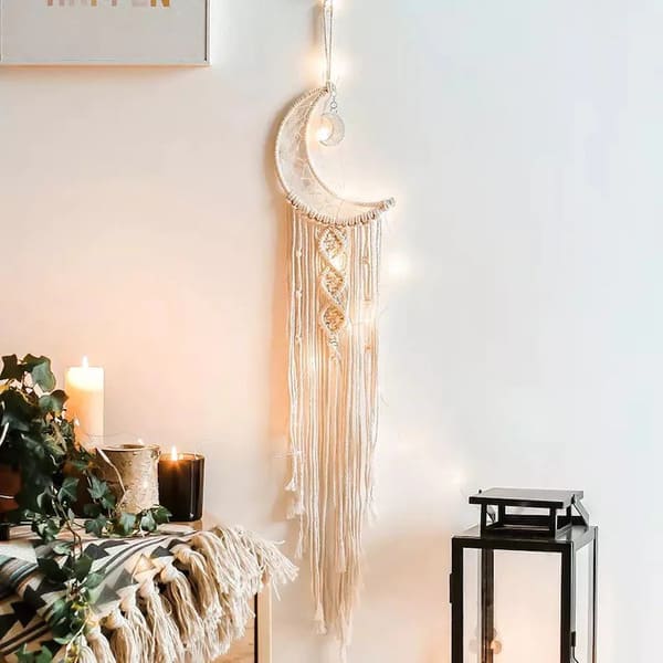 Handmade Moon Star Macrame Dream catcher Tapestry Lights $21.15