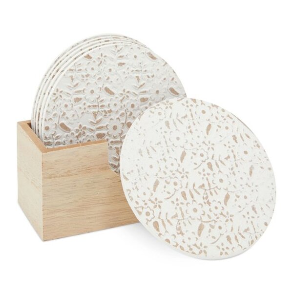 6 Pack Round Wooden Wood Coasters with Holder, $10.99