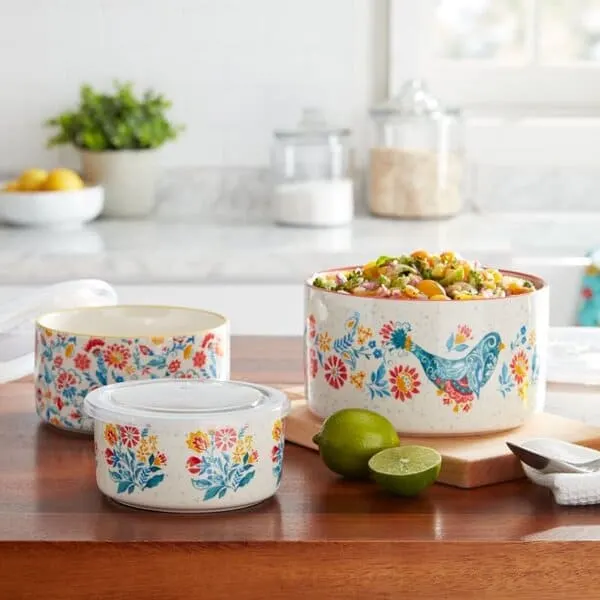 The Pioneer Woman 6-Piece Round Ceramic Nesting Container Bowl Set, Assorted Sizes $15.98
